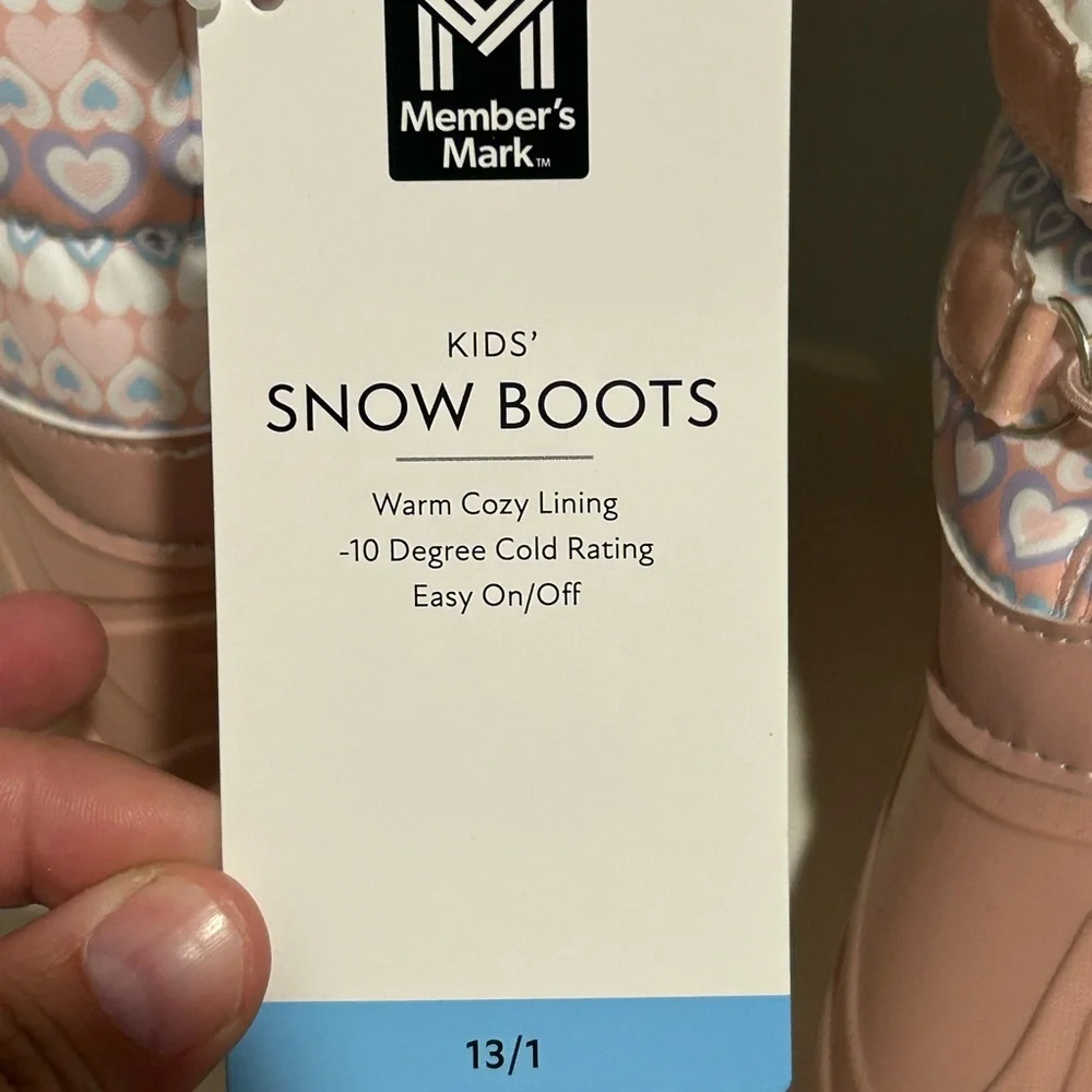NWT Member's Mark Girl's Pull On Insulated Snow Boots Pink Hearts Kids Size 13/1 - Picture 8 of 10